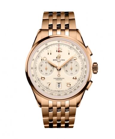 Breitling Premier B01 Chronograph 42 Red Gold Cream Bracelet RB0145371G1R1 Replica Watch