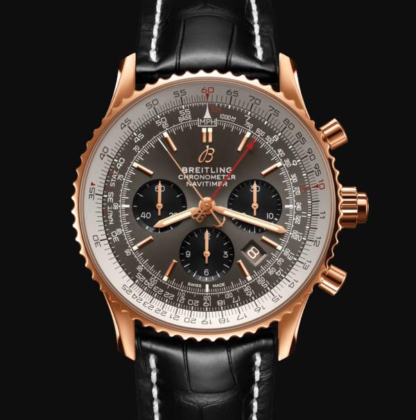 Breitling Navitimer B03 Chronograph Rattrapante 45 Red Gold Stratos Grey Alligator Replica Watch RB0311E61F1P1