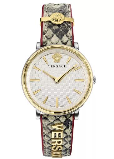 Replica Versace Women's Swiss V Circle Logomania Edition Elaphe Leather Strap Watch 38mm