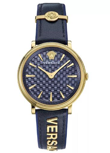 Replica Versace Women's Swiss V Circle Logomania Edition Black Leather Strap Watch 38mm