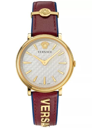 Replica Versace Women's Swiss V-Circle Logomania Red Calf Leather Strap Watch 38mm