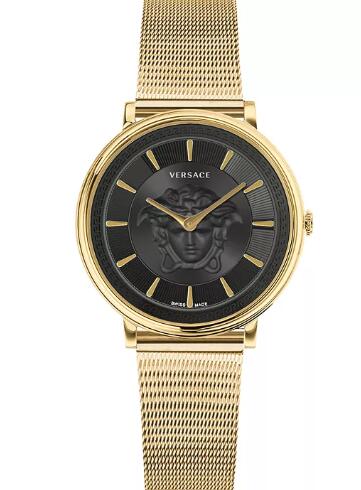 Replica Versace Women's Swiss V-Circle Gold Ion-Plated Stainless Steel Mesh Bracelet Watch 38mm