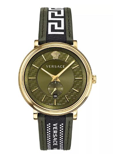 Versace Men's Swiss V Circle Greca Edition Green Leather Strap Watch 42mm