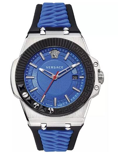 Replica Versace Men's Swiss Chain Reaction Blue & Black Silicone Strap Watch 45mm