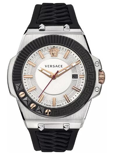 Replica Versace Men's Swiss Chain Reaction Black Silicone Strap Watch 45mm