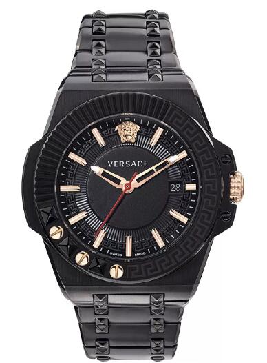 Versace Men's Swiss Chain Reaction Black Ion-Plated Stainless Steel Bracelet Watch 45mm