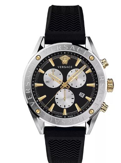 Versace Men's Swiss V-Chrono Black Silicone Strap Watch 44mm