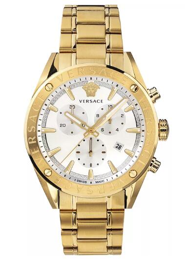 Replica Versace Men's Swiss V-Chrono Gold Ion-Plated Stainless Steel Bracelet Watch 44mm