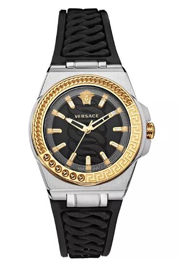 Replica Versace Women's Swiss Chain Reaction Black Silicone Strap Watch 40mm