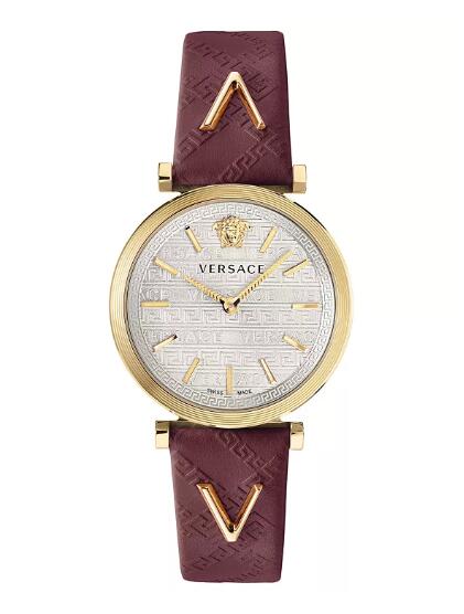 Replica Versace Women's Swiss V-Twist Burgundy Leather Strap Watch 36mm