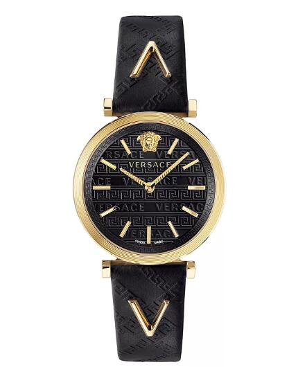 Replica Versace Women's Swiss V-Twist Black Leather Strap Watch 36mm