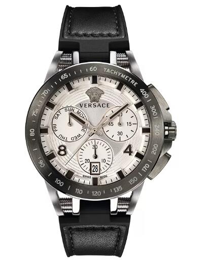 Replica Versace Men's Swiss Chronograph Sport Tech Black Rubber Strap Watch 45mm