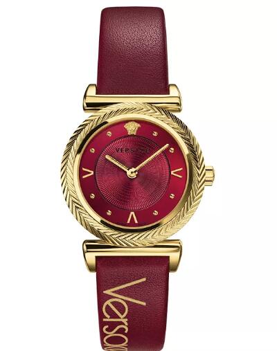 Replica Versace Women's Swiss V-Motif Vintage Logo Red Leather Strap Watch 35mm